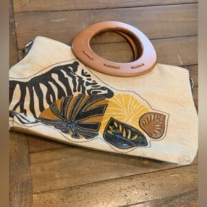 Relic by Fossil zebra jungle wood handle purse